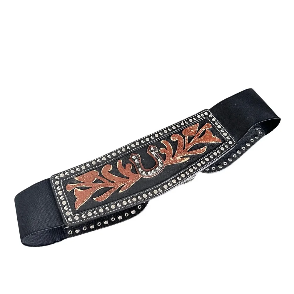 Ariat Womens Western Cinch Belt Black Studded Horseshoe  display picture 2